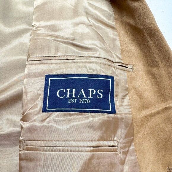 Chaps Blazer Men 42R Tan Polyester Suit Jacket Business Casual Wedding Office - Picture 9 of 15